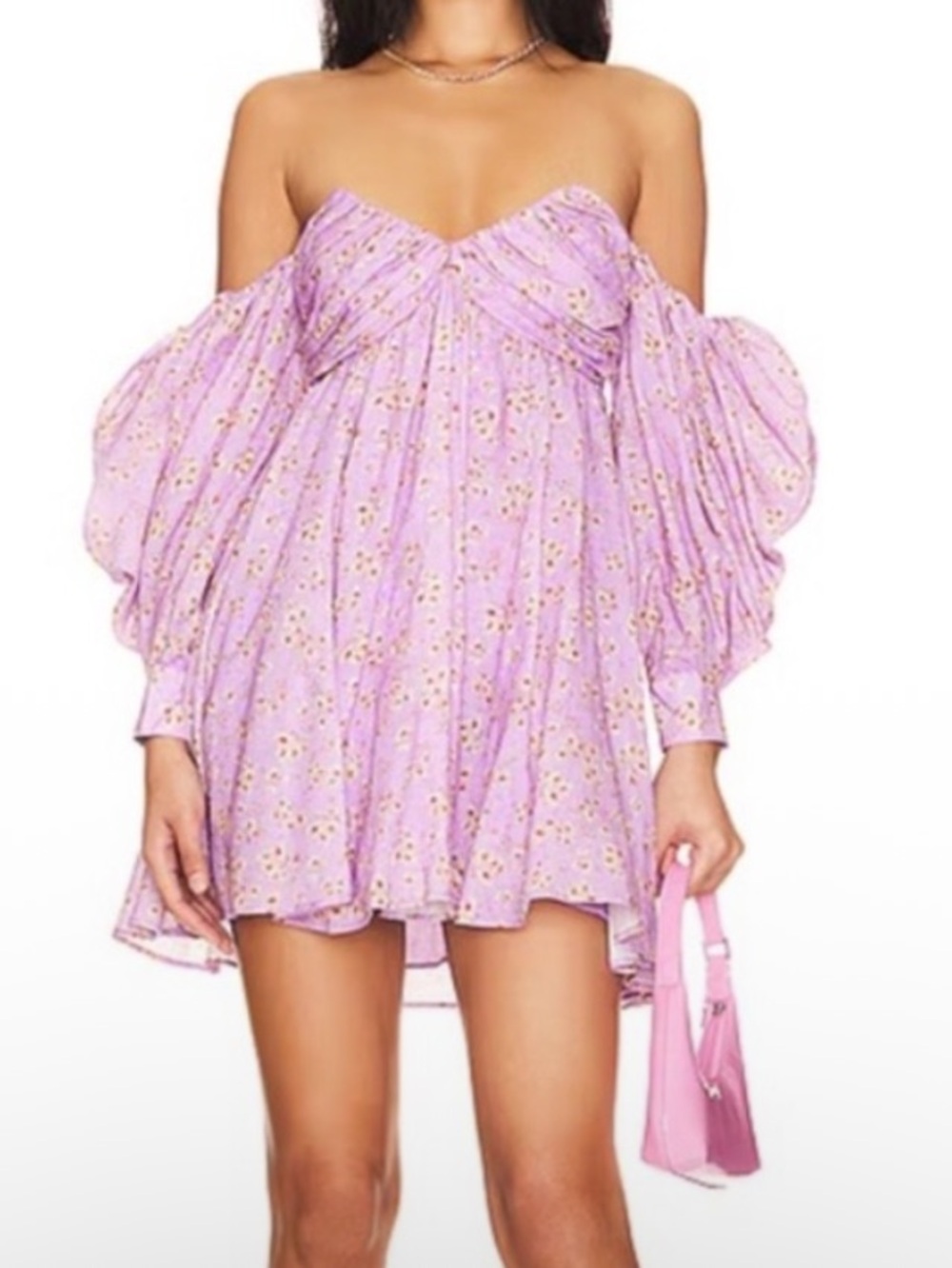 New Bardot Lani Floral Mini Dress in Lilac Mist Large US 8 Purple Cottage-core